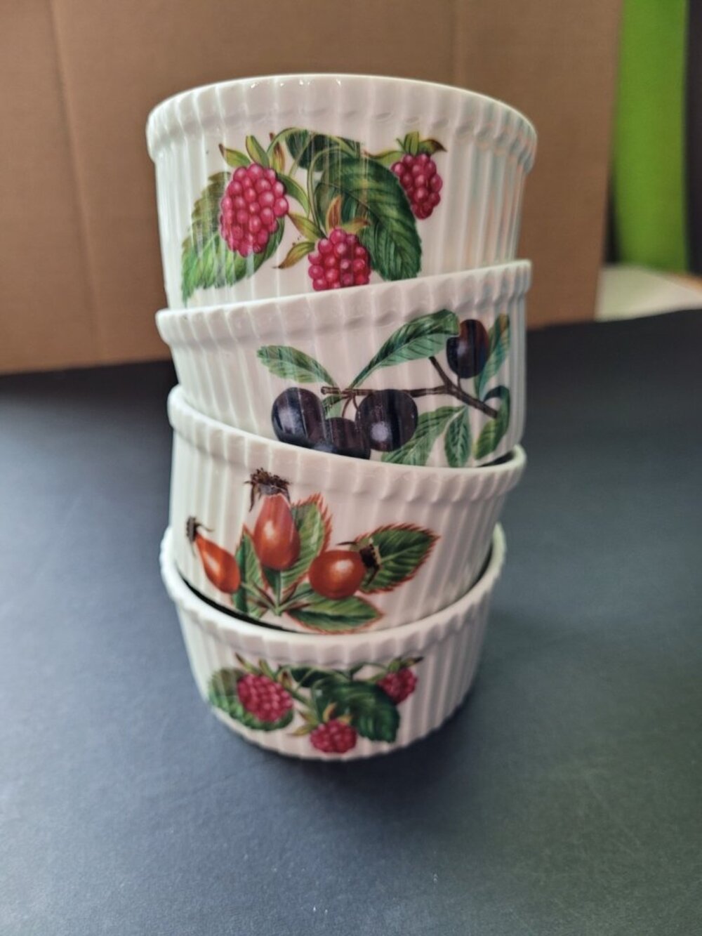 Porcelaine De Paris French Ramekins Set 4 Fruit Berries Cottage Garden Vintage
